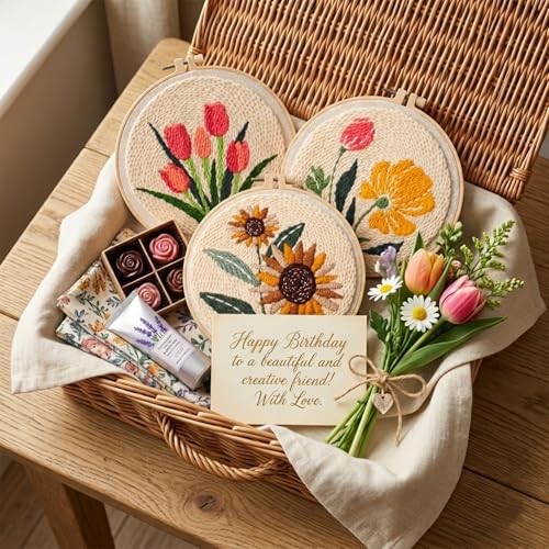 Punch Needle Kit for Adults Beginners - 3 Sets DIY Embroidery Starter Kit - color: 03-flowers