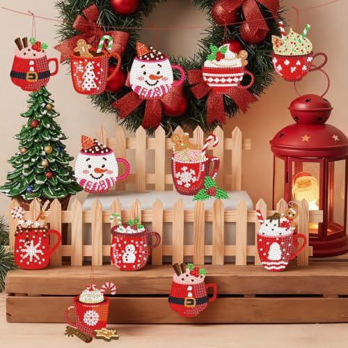 Realspring 20 Pcs Christmas Diamond Art Ornament 5d Hot Cocoa Mugs - style: Hot Cocoa