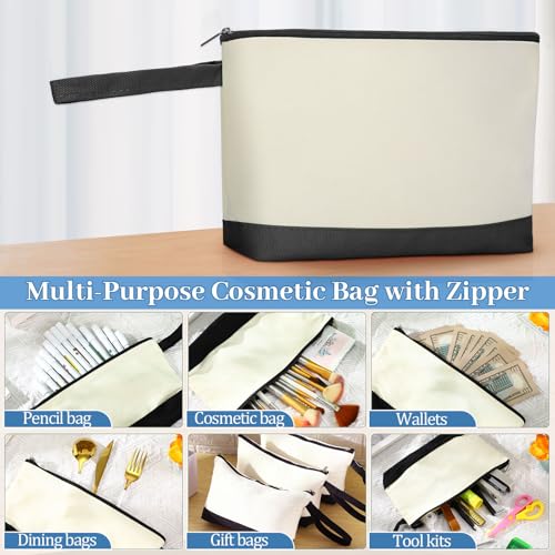 Silkfly 15 Pcs Cotton Canvas Makeup Bags Cosmetic Zipper Bags 10.2 x 5.5 x 2'' Blank DIY Pouch Bulk Pencil Case with Bottom Travel Toiletry Pouch for Women Craft Decor Gift (Classic Color) - color: Classic Color