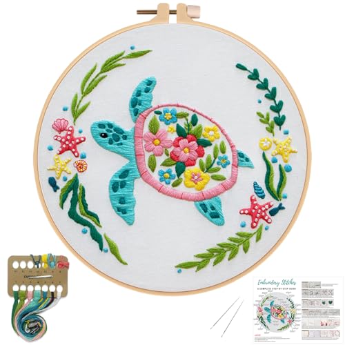 Louise Maelys Sea Turtle Embroidery Kit for Beginners - color: turtles