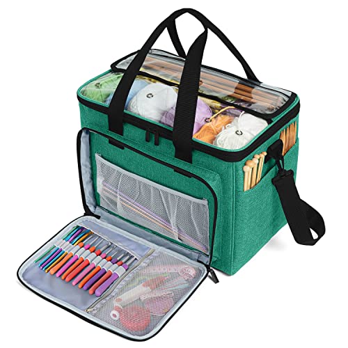 Teamoy Knitting Bag, Yarn Storage Organizer Crochet Bag Tote, Green - color: Green