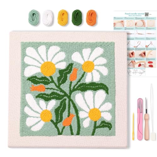 Harimau Embroidery Punch Needle kit Decorative Painting, Embroidery Starter Kits for Beginner,Punch Needle Fabric with Pattern,Threader, Yarns,Embroidery Hoops & Rug Punch(Green) - color: Green