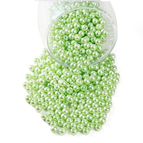 YouLuo 200Pcs Glass Pearl Beads for Jewelry Making,Glass Beads for Bracelet - color: Light Green, 8mm