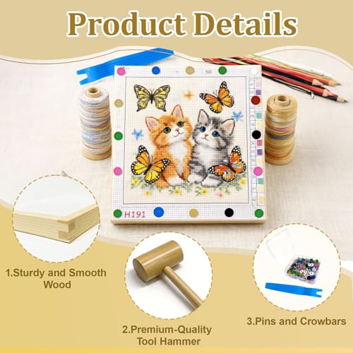 16 Pcs Needlepoint Stretcher Bars for Needlework, Wooden Canvas Stretcher Bars with 100 Tacks, Remover Tool and Mini Wooden Hammer, Needlepoint Embroidery Stitch Frame Set for Women's Birthday Gift - color: Natural-16pcs