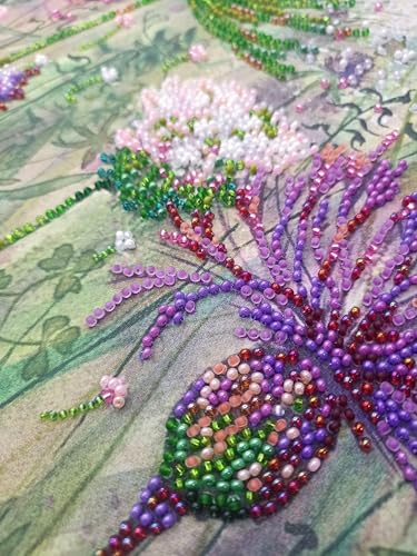 Wizardi Bead Embroidery Kit - Cornflowers in the Field. Colorful Beads, Beading Needles. DIY Kit. Embroidery for Beginners. Home Decor. AB-882 Abris Art - color: Cornflowers in the field