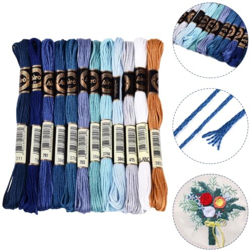 12 Skeins 105 Yards Blue Embroidery Thread Set for DIY Crafts - color: Deep Ocean Blue