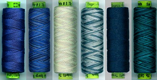 Sue Spargo Eleganza #8 Perle, Six 70yd Spools Polished Cotton for Embroidery (11- Rough Seas)