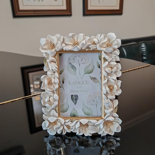 Vintage Picture Frames 4x6 Antique White and Gold Ornate Flower Picture Frames for Tabletop and Wall Mount Decorative Gallery Wall Decor Rustic Home Decor （4x6 inch） - size: 4x6