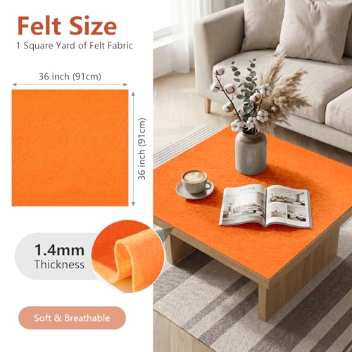 Orange Soft Felt Sheet 36'' X 36'', 1.4mm Large Felt Fabric Sheet for Craft - color: Orange