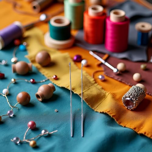 2 Pcs Metal Beading Needles Set, Steel Wood Bead Needle Threader,Metal Beading Needles Bead Crochet Hooks Beaded Needles Steel Wood Bead Needle Threader Jewelry Making Tools