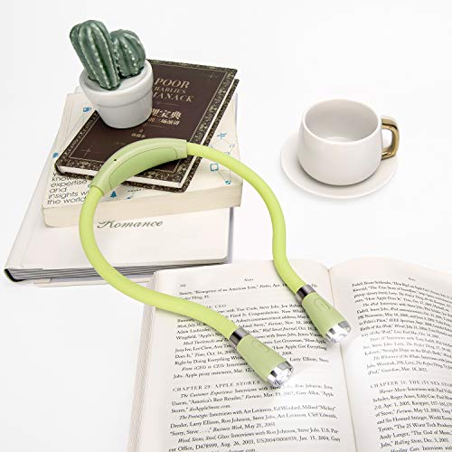 LED Neck Book Light, Reading Light, USB-C Rechargeable, Hands Free, 4 Super Bright LED Bulbs, 3 Adjustable Brightness, Best for Reading in Bed, Knitting, Walking, Jogging, Mending (Green) - color: Green