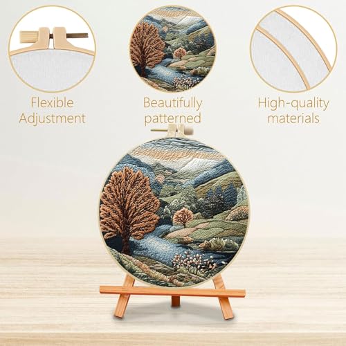 SCECALA 4 Pack Fall Forest Tree Embroidery Kit for Beginners - color: White