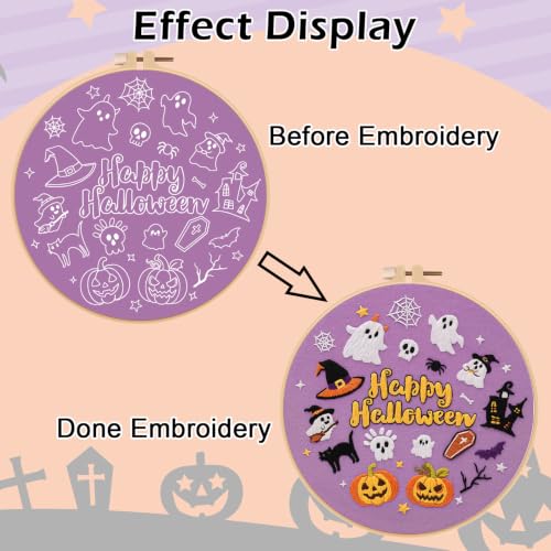 Louise Maelys Halloween Embroidery Kit for Beginners with Pumpkin Ghost - color: Happy Halloween