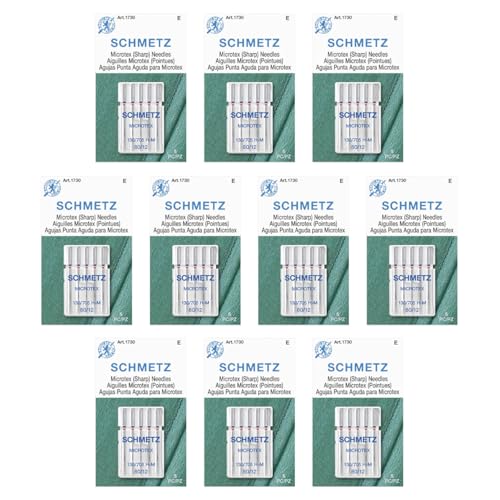 SCHMETZ Microtex Sharp Sewing Machine Needles - Quilting & Topstitching Supplies, Size 80/12, 5-Needle Card, Pack of 10 - size: 10 Cards (50 Needles)