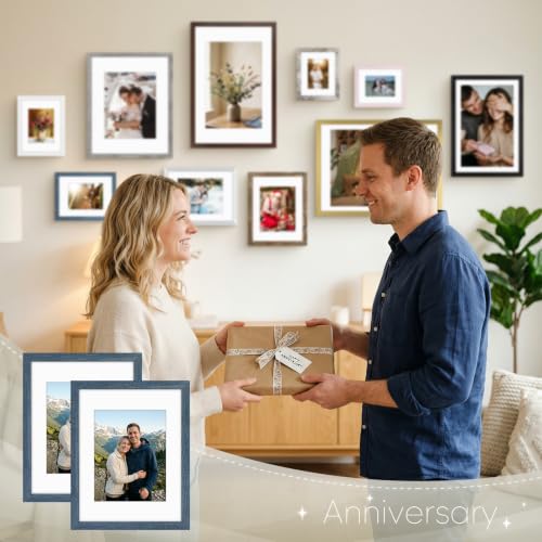 Golden State Art 11x14 Blue Picture Frame Mat for 8x10 Real Glass - color: Blue, size: 11x14