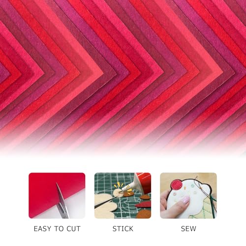 30Pcs Stiff Felt Sheets, 1mm Thick Felt Fabric Squares for Sewing & DIY - color: Red Series