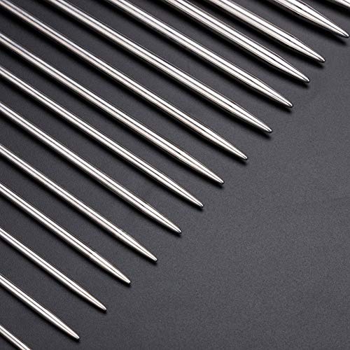 BCMRUN Knitting Needle Set, 22PCS 2mm(B)-8mm(L) Straight Single Pointed Stainless Steel Sweater Needles Set(11Pair-11 Size,9.8 inch) with Locking Stitch Makers Large-Eye Needles Measure Tape (36CM) - size: 36CM