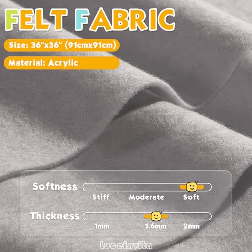 Light Grey 36" X 36" Felt Fabric Sheet - 1.6mm Thickness - color: Light Grey, size: 36" x 36"