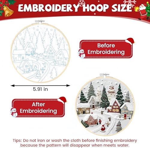 Christmas Embroidery Kit DIY Hand Embroidery Starter Cross Stitch Kits, Christmas Ornaments Embroidery with Stamped Pattern,Cotton,Threads,Needles,Instructions for Adults Beginners (Reindeer) - color: Reindeer