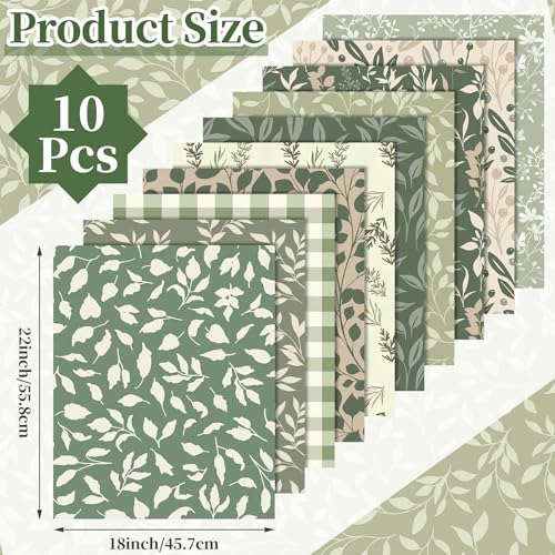 Hahafelt 10 Pcs 18"x22" Sage Green Fat Quarters Quliting Fabric Bundle