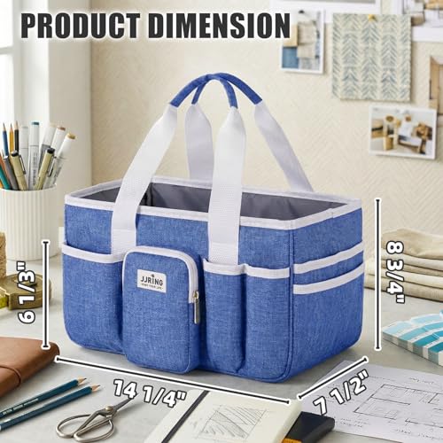 JJRING Large Foldable Craft Organizer Tote with Zipper & Divider, Blue - color: Blue, size: Large