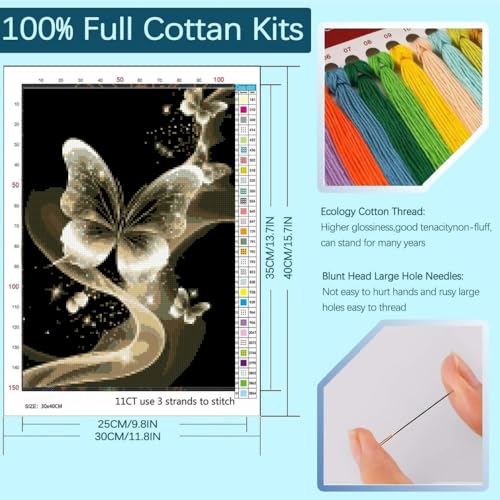 niurenmaoyi Stamped Cross Stitch Kits for Beginners,Counted Embroidery Craft Kits for Adults,Needlepoint Kits for Adults,Starlight Butterfly Wall Art 11.8X15.8In - color: Cross Stitch Kits0111-02