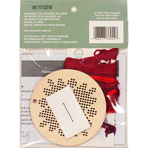 Dimensions Counted Cross Stitch, Nordic Snowflake Wooden Christmas Ornament Craft Kit, 1 Pc