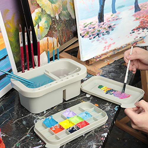 MyLifeUNIT Paint Brush Cleaner, Paint Brush Holder with Palette, Grey - color: Grey