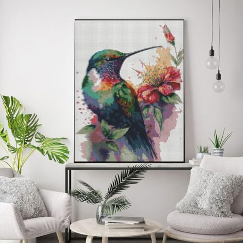 Hummingbird Stamped Cross Stitch Kits，Needlepoint Cross-Stitch Patterns Dimensions Needlecrafts Embroidery Kits，DIY Art Bird Home Wall Decor Perfect for Relaxation 15.7x11.8 Inches - color: D020