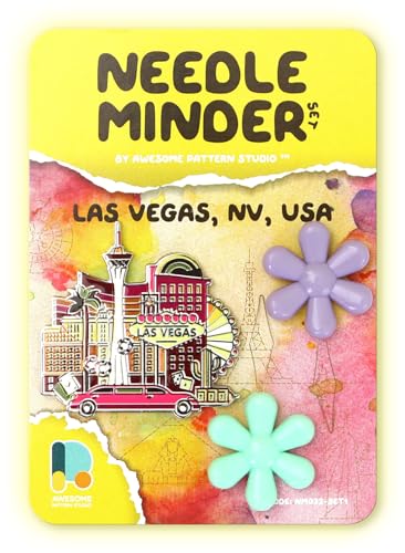 Awesome Pattern Studio Needle Minder Set - Las Vegas Magnetic Needle Minder + 2 Needle Threaders. Enamel Pin for Cross Stitch, Embroidery and Craft - size: Las Vegas Set #1