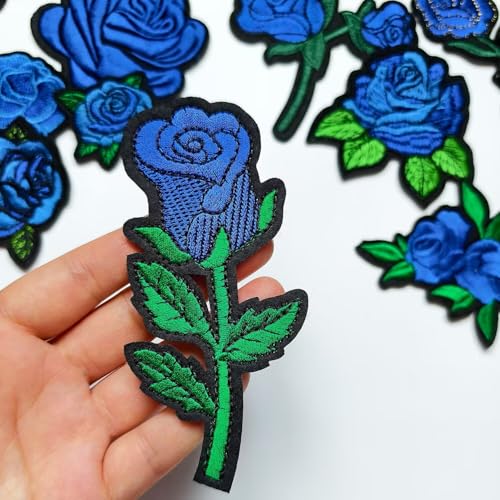 25pcs Rose Iron on Patches, Assorted Sizes Blue Floral Embroidered Patches Applique for Clothes Hats Jeans Jacket - color: Blue Rose