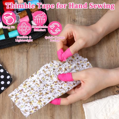 3 Rolls Thimble Tape for Hand Sewing, Self-Adhesive Bandage Wrap Cotton Finger Protector, Breathable Finger Tape Adjustable Knitting Bandage for Quilting, Embroidery DIY Crafts (Pink) - color: Pink