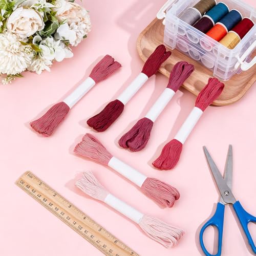 FREEBLOSS 6pcs Sashiko Thread 100% Cotton 6 * 50m(55yds) Japanese Embroidery Sashiko Threads 4-Strand Sewing Thread & Floss for Hand Sewing Embroidery Supplies (Pink), Total 300M/329yds - color: Pink