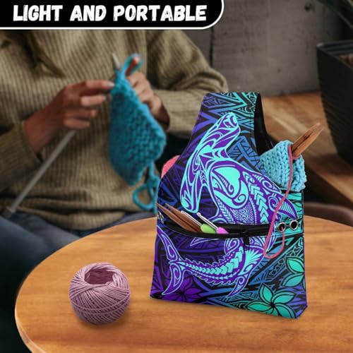 Yarn Tote Knitting Crochet Project Bag - Polynesian Tribal Puletasi - color: Polynesian Tribal Puletasi Print, size: S-14.9x10.2x1.8in