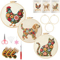 3 Packs Embroidery Kit for Adults, Embroidery for Beginners (Animal) - color: Animal