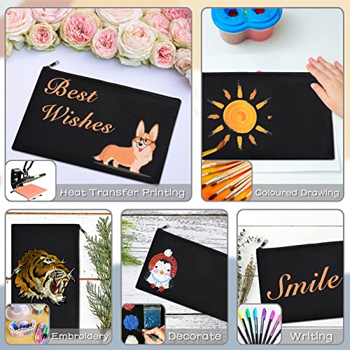 ZeeDix Small Canvas Zipper Pouch for Makeup Pencil Travel Storage 8.3x5 In - color: Black, style: 36 Pcs