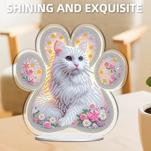 POETRYDRAW Diamond Art Ornament Desktop Kit Cat Flower, Stand Up Diamonds Painting Ornament for Adults, 5D DIY Special Diamond Gem Craft Tabletop Placement Board Kit - color: Cat Flower
