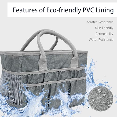 Cupohus Craft Organizer Tote Bag – Craft Caddy with 2 Mesh Side Pockets & Front Elastic Pockets, Foldable Large Capacity Supply Storage Bag for Sewing, Knitting, Painting, and Travel (Grey) - color: Grey