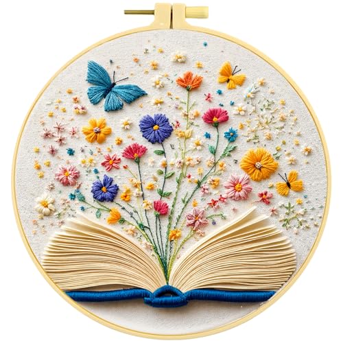 Qvthpv Embroidery Kit for Beginners, Stamped Book Butterfly Garden - color: The Garden in the Book