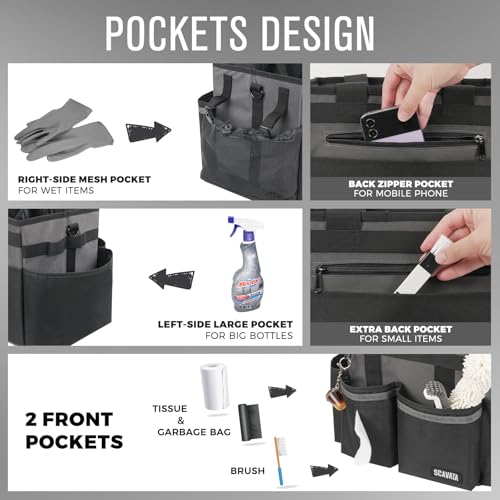 SCAVATA Compact Wearable Cleaning Caddy with Handle & Shoulder Straps - color: DarkGrey