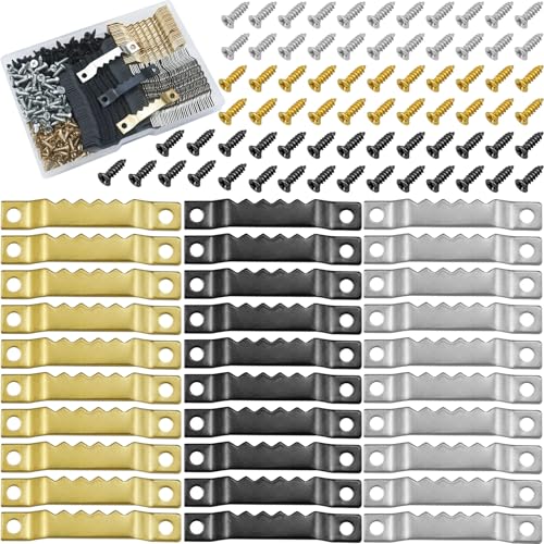 Sawtooth Picture Hangers,100 Pcs Black Steel Photo Frame Hanging Hangers 200 Screws for Wall Clock Paintings Wood Craft Decor Artwork Signs Posters Picture Frame Sketch Hanger,Cross-Stitch (Mix Color) - color: Mix Color