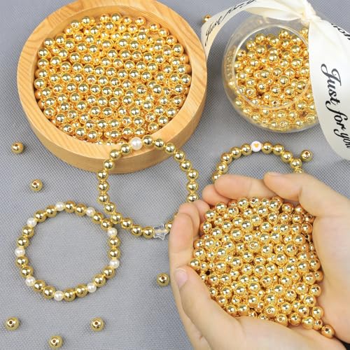 DUQGUHO 6mm Gold Beads for Jewelry Making Plastic Pearl Beads with Hole - color: Gold, size: 6mm