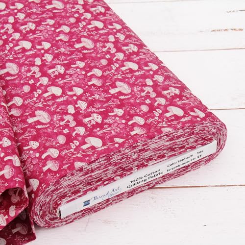 Threadart Vintage Burgundy Mushroom Cotton Quilting Fabric - By the Yard - color: Burgundy Mushroom, size: 1 YARD