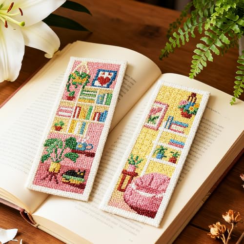 INFUNLY 6PCS Sweet Home Cross Stitch Bookmarks Kit 3×8.5inch Cat Window Stamped Embroidery Bookmark Kit Life Scenarios Needlepoint Bookmark Set with Instruction for Book Lover Reader Writer - style: Sweet Home