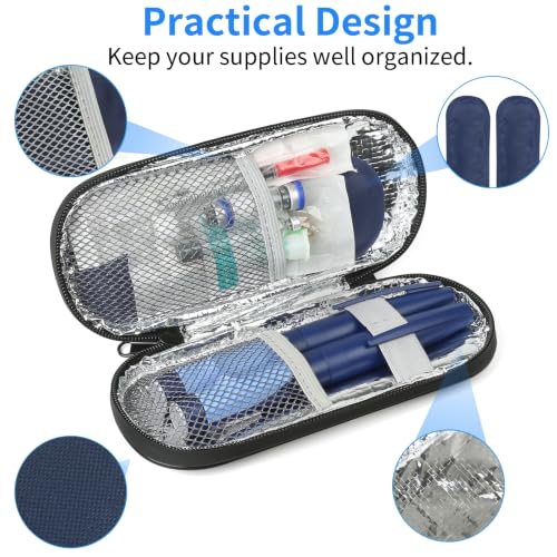 Insulin Pen Cooler Travel Case with 2 Reusable TSA Approved Ice Packs, Diabetic Medication Insulated Cooler Bag for Insulin Pens and Other Diabetic Supplies Storage Navy Blue - color: Navy Blue
