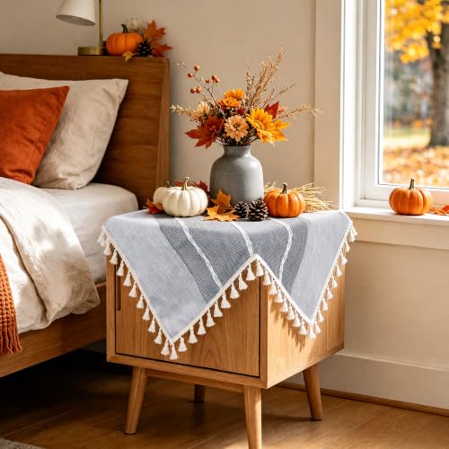 Small Gray Square Tablecloth 24x24 Inch, Cotton Linen Boho Nightstand Cover - color: Grey, size: 24" x 24" (Square)
