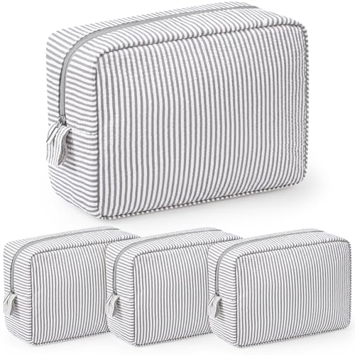 Sanwuta 3 Pcs Seersucker Makeup Bags, Gray - color: Gray