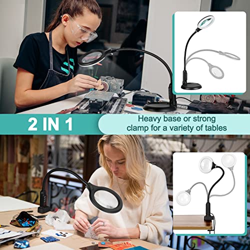 10X Magnifying Glass with Light and Clamp, 5 Color Modes Stepless Dimmable Lighted Magnifier with Stand, Flexible Gooseneck LED Desk Lamp Hands Free for Craft Reading Painting Hobby Close Work - color: Black, size: 10X