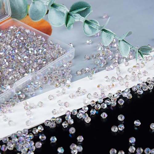 1200PCS 3mm Bicone Crystal Glass Beads for Jewelry Making, Sparkling Mini Beads for Suncatchers, DIY Bracelets & Craft Projects (AB Phantom Purple) - color: AB Phantom Purple, size: 3MM 1200Pcs
