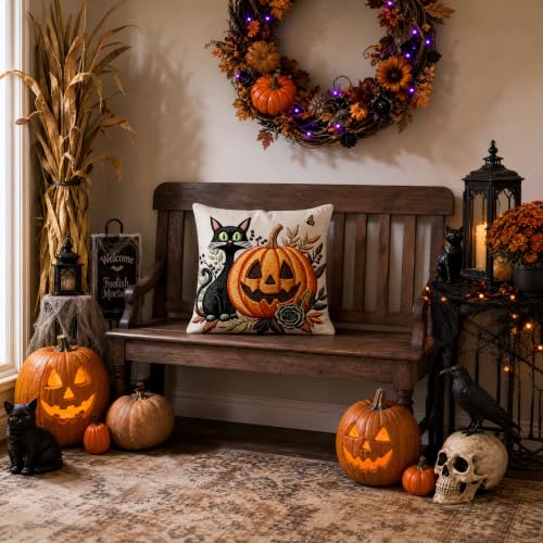 Halloween Pumpkin Black Cat Linen Pillow Cover 18x18 for Couch - color: Pa10060, size: 18" x 18" (Pack of 1)
